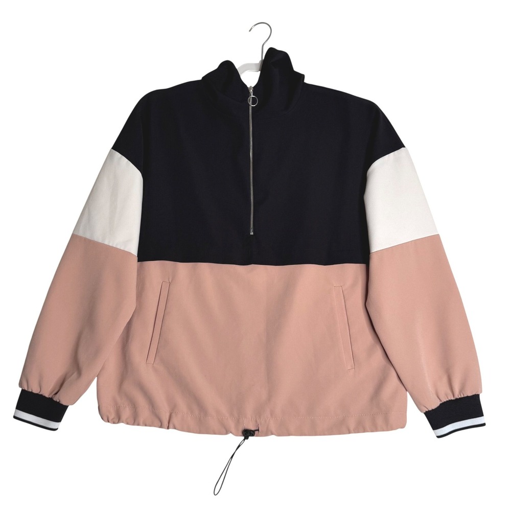 Zara Basic Colorblock Quarter Zip Windbreaker Black Pink Womens Medium